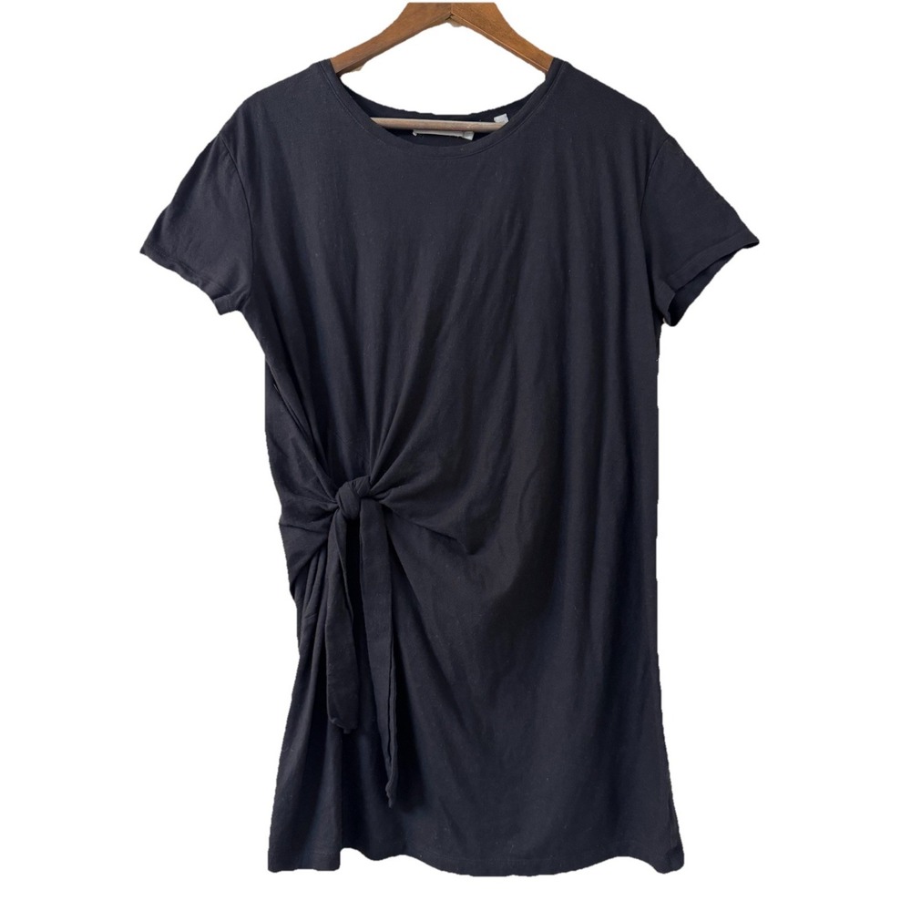 Vince Women's Large Black Faux Wrap Short Sleeve T-Shirt Dress Side-Tie Lounge